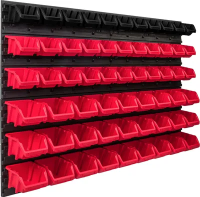 Image de Système de rangement Étagère d'atelier | 115 x 78 cm | 60 pièces Boîte | Étagère murale avec bacs empilables - Panneaux muraux Étagère à bacs extra-robuste Panneau perforé pour outils Étagère de rangement Étagère de garage