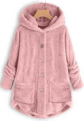Produktbild von ASKSA Damen Plüschjacke Plüsch Cardigan Dicke Warm Sweatshirt Teddy Jacke Lang Kuschelpullover, Rosa, XL