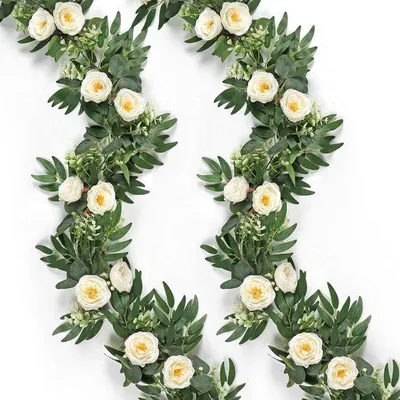 Image de Couronne de fleurs artificielles en eucalyptus blanc, 2 m, décoration