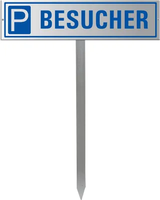 Produktbild von Parkplatzschild Besucher - Aluminium silber eloxiert 400x100 mm + Erdspiess