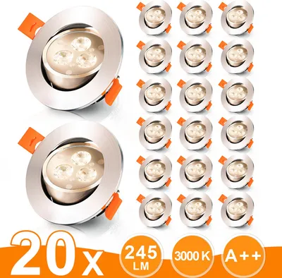 Image de TolleTour Jeu de 20 spots LED encastrables encastrés dans le plafond Spot de plafond IP20 245LM Spots blanc chaud 3W