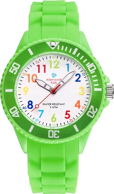 Produktbild von Alienwork Kids Lernuhr Kinderuhr Jungen MŠdchen GrŸn Silikon-Armband Mehrfarbig Kinder-Uhr Wasserdicht 5 ATM Zeit Lernen