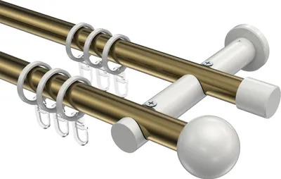 Produktbild von Interdeco Gardinenstange / Vorhangstange Messing Antik / Weiß, Typ Platon Luino (Kugel), 20 mm Ø 2-läufig, 240 cm