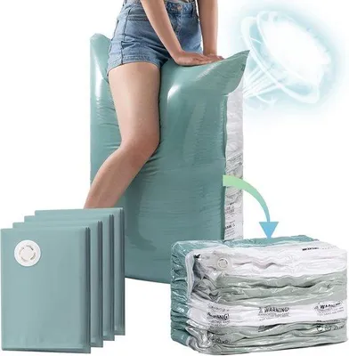 Produktbild von Famanu Vakuum Aufbewahrungsbeutel 4 Stück - Jumbo Kubus Aufbewahrungsbeutel 80x100x38 cm - dunkelgrün für Bettdecken, Kleidung - einfache Kompression