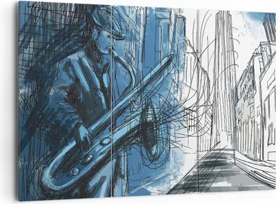Produktbild von Bild auf Leinwand - Leinwandbild - 3 Teile - Saxophon Musiker Zeichnen - 165x110cm - Wand Bild - Wanddeko - Wandbilder - Leinwanddruck - Bilder - Wanddekoration - Leinwand bilder - CE165x110-4148