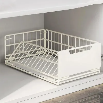 Immagine prodotto di Organizer per armadio - Cestello estraibile - Pieghevole - Espandibile - Senza forature - Telaio in acciaio - 43×25 cm - Bianco 25 cm
