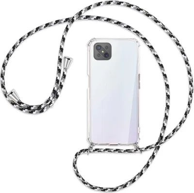 Produktbild von Handykette Backcover-Schutzhülle mit Band (Metall silberfarben) für Oppo A92S / Reno4 Z 5G - schwarz/grau/weiß
