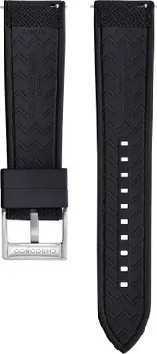 Zdjęcie produktu dla Pasek do zegarka CHROONOO Saffiano leather / rubber hybrid performance - czarny, 22 mm, szczotkowany srebrny