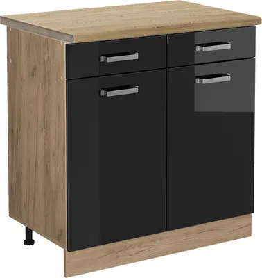 Produktbild von Küchenunterschrank Vicco R-Line Schwarz Hochglanz 80 cm , AP Eiche, Model 46166