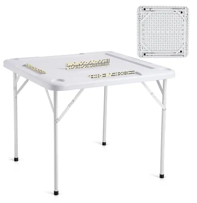 Productafbeelding van VEVOR Mahjong-tafel, dominospel-tafel, inklapbare kaarttafel voor 4 spelers met 4 bekerhouders en 4 ficheslebakken, draagbare dominospel-tafel met 1 set dominostenen voor mahjong, poker en puzzelspellen