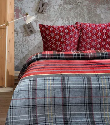 Produktbild von Winter Bettwäsche Teddy Plüsch Schneeflocke grau rot Nicki Fleece Flauschig Warm, Größe:4 teilig 135x200 cm