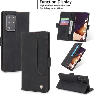 Produktbild von Galaxy Note 20 Ultra Hülle, LaimTop Retro Kunstledertasche Schutzhülle mit Kartenfach Standfunktion für Samsung Galaxy Note 20 Ultra 5G Schwarz