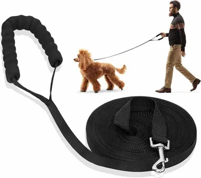 Produktbild von Hundetrainingsleine, Hunde-Lanyard-Gurt, lange Leine mit gepolstertem Griff für kleine bis große Hunde, 20 m, Schwarz