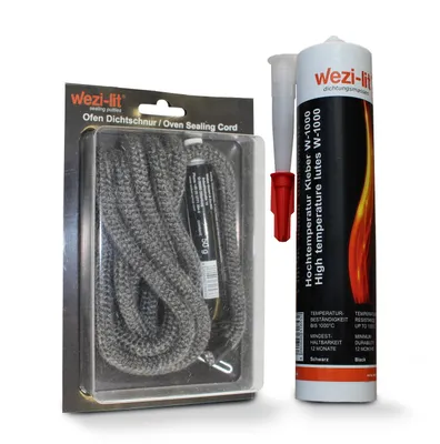 Produktbild von Ofenschnur Ø 6mm 2m + Ofenschnur Kleber 50g -1200° + Dichtmasse 310ml hitzebeständig bis 1000°
