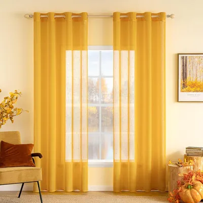 Produktbild von Transparentes Leinenvorhang mit Ösen – Set aus 2 Vorhängen – Leinenoptik – Vorhang mit Ösen für das Wohnzimmer – Fenstergardinen