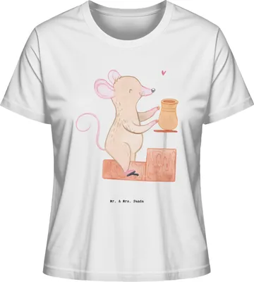 Produktbild von Mr. & Mrs. Panda Oberteil Damen Maus Töpfern Größe S - Weiß - Geschenk, T-Shirt, Basic Shirt, Baumwoll, Töpferkurs, Töpferei, Kurzarmshirt