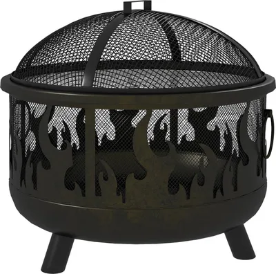 Zdjęcie produktu dla Misa Paleniskowa Kosz Paleniskowy 2 W 1 Z Zabezpieczeniem Przed Iskrami I Rusztem Grillowym, Do Grilla Ogrodowego, Metal, Czarny, Ø61X55Cm
