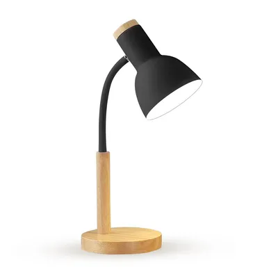 Produktbild von Schreibtischlampe LED Holz Design, verstellbarer Arm & E27-Fassung – Leselampe Tischlampe Kinderzimmer Schlafzimmer, Schwarz