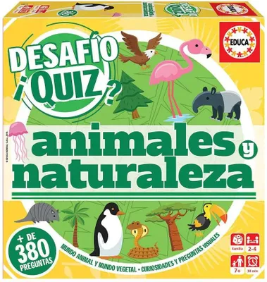 Obrázek produktu pro Educa Borrás Desafío Quiz Animales Y Naturaleza, Rodinná stolní hra s 380 příběhovými otázkami, od 6 let (18219) EDUCA Věková kategorie: +7 let