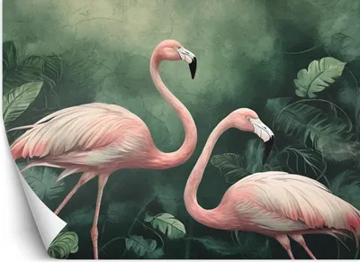 Zdjęcie produktu dla Fototapeta filzelinowa Flamingi Botanika Przyroda 300x210 cm Feeby Zielony klej w zestawie  łatwa w montażu