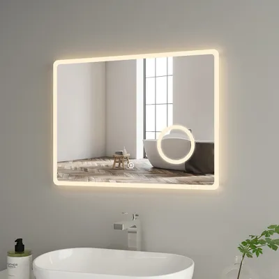 Zdjęcie produktu dla Heilmetz lustro łazienkowe z oświetleniem lustro łazienkowe LED lustro łazienkowe 3-krotne powiększenie+bezmgielne+3 kolory światła lustro ścienne 80x60cm