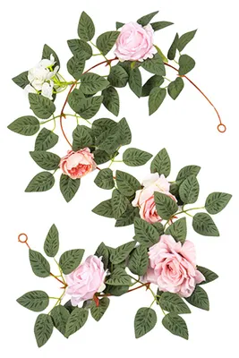 Produktbild von Künstliche Rosengirlande, UV-beständig, realistische Kunstblumenranke mit grünen Blättern, hängende Dekoration für Hochzeiten und Partys, künstliche Blüten aus Rattan