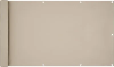 A rolled-up beige privacy screen is shown against a plain background.