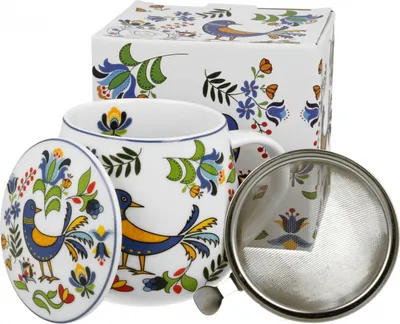 Produktbild von DUO ETNO Fassbecher 430 ml KASHUBIAN BIRD mit Teesieb, New Bone China Porzellan