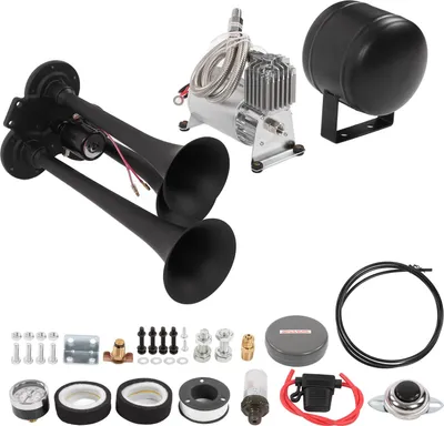 Image de kit klaxon de voiture à 3 trompettes avec réservoir de 0,5 gallon, 150 dB, 150 PSI pour camions 12 V, voitures, bateaux