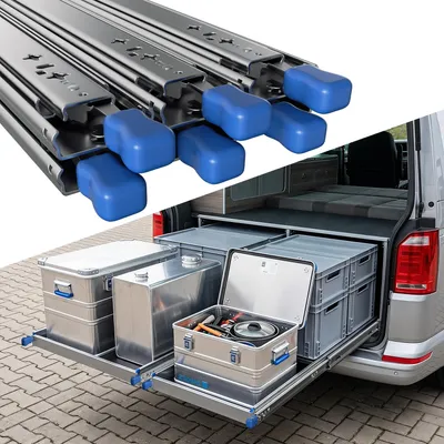 Obrázok produktu pre ISOISL 6x robustné výsuvné koľajnice pre zásuvky, dĺžka 350 mm, s uzamykacím mechanizmom, plný výsuv, šírka 53 mm