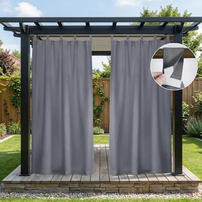 Produktbild von Outdoor Vorhänge Wasserdicht Blickdicht Sonnenschutz Außenvorhang mit Abnehmbaren Schlaufen Terrasse Gardinen, 1 Stück, Dunkelgrau, B132xH274cm