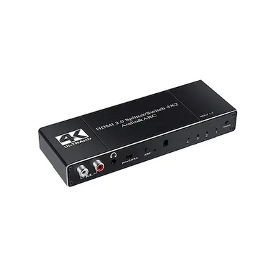 Zdjęcie produktu dla Przełącznik HDMI 2.0, 4 wejścia i 2 wyjścia, HDCP 1.4, 4K@60Hz, 6Gbps, ARC, R/L audio extractor, 3.5mm jack, SPDIF, coaxial