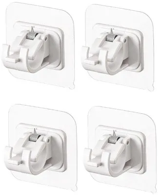Imagen del producto de Soportes adhesivos para cortinas Unyqoos® (juego de 4) – soportes de plástico blanco de 6x6x4,1 cm, ganchos ajustables para colgar cortinas y armarios