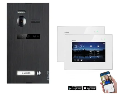 Produktbild von WLAN Video Gegensprechanlage BALTER EVO WIFI 2-Draht BUS  für Einfamilienhaus mit 2 x Touchscreen 7 Zoll Monitor Weiß-Schwarz