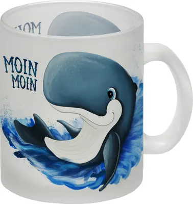 Produktbild von Moin Moin Glas Tasse mit Wal Motiv