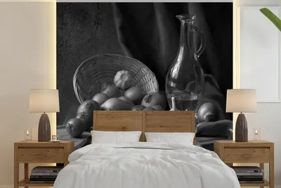 Produktbild von MuchoWow® Fototapete für Wohnzimmer oder Schlafzimmer Wandtapete Vinyl Motivtapete Stilleben - Nudeln - Schwarz und weiß - 280x280 cm - Hintergrundbild