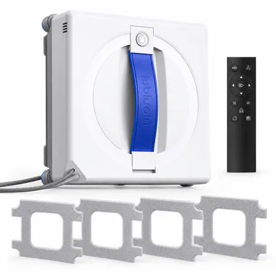 Productafbeelding van Lubluelu W100 raamreinigingsrobot met spuitfunctie, 7000 Pa zuigkracht, afstandsbediening en 4 meter veiligheidssnoer, inclusief 4 wasbare microvezeldoeken