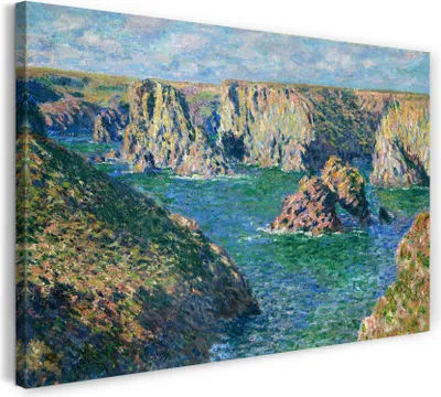 Produktbild von Leinwandbild (80x60cm): Claude Monet - Der Felsen von Guibel, echter Holz-Keilrahmen inkl. Aufhänger, handgefertigt in Deutschland