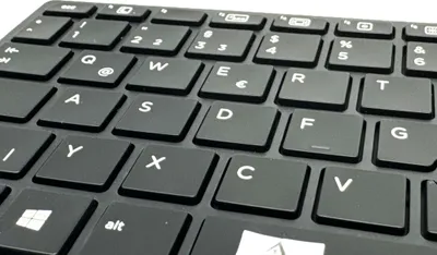 A close-up view of a black keyboard.