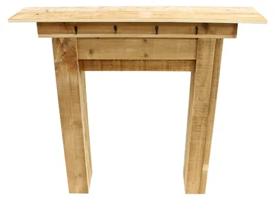 Produktbild von Kaminkonsole Rustikal aus recyceltem Holz und Metall, jedes Teil ist ein Unikat, Maße: 100 x 22 x 89 cm, praktische Aufhängemöglichkeiten, rustikales Design