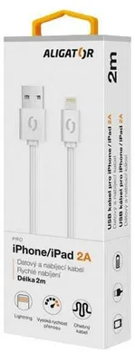 Imagen del producto de Cable de datos ALIGATOR, 2A, conector Lightning para iPhone, 2 metros, color blanco