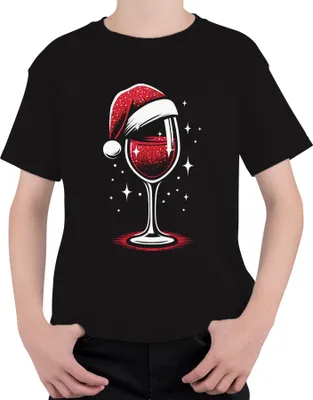 Immagine prodotto di Vino Cappello di Natale Bicchiere di vino Enologo Amante del vino - Regalo di Natale Maglietta unisex per bambini, nero, 152