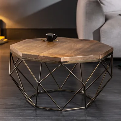 Produktbild von riess-ambiente Design Couchtisch DIAMOND 70cm natur Mangoholz massiv messing Eisengestell Beistelltisch Nachttisch Tisch