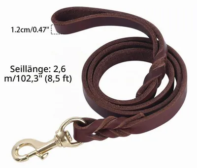 Produktbild von Hundeleine Leder Fettleder 1,2m - 2,6m 1,2/1,8cm Breit mit Dreh-Haken