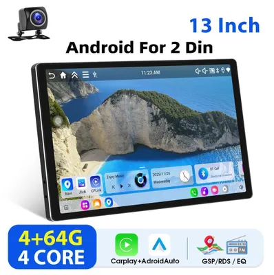 Obrázek produktu pro Univerzální autorádio – 2-DIN s Androidem 13 – dotykový displej 30,5 cm – CarPlay – GPS navigace – se zadní kamerou
