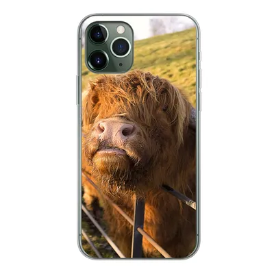 Produktbild von MuchoWow® Handyhülle Schutzhülle Hülle für iPhone 11 Pro Scottish Highlander - Zaun - Gras Silikon Softcase Handy Hülle - Handy