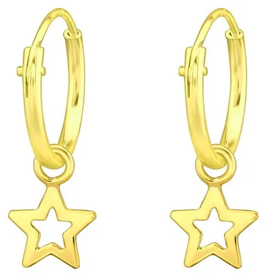 Produktbild von Stern Creolen Ohrringe 925 Silber: Goldene Kinderohrringe