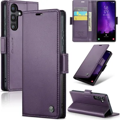 Immagine prodotto di Custodia per Samsung Galaxy S24 FE, carta di blocco RFID, custodia in pelle avanzata con funzione di supporto Viola