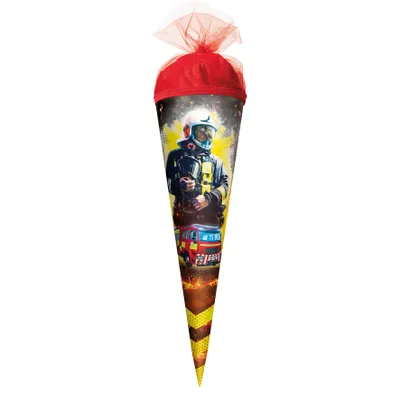 Produktbild von ROTH Geschenk-Schultüte klein Feuerwehrmann 35 cm rund Tüllverschluss Zuckertüte Schulanfang