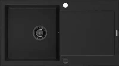 Produktbild von Mexen Leo Granitspüle mit einem Becken und einer Abtropffläche 900 x 500 mm, Schwarz, Siphon Schwarz - 6501901010-77-B